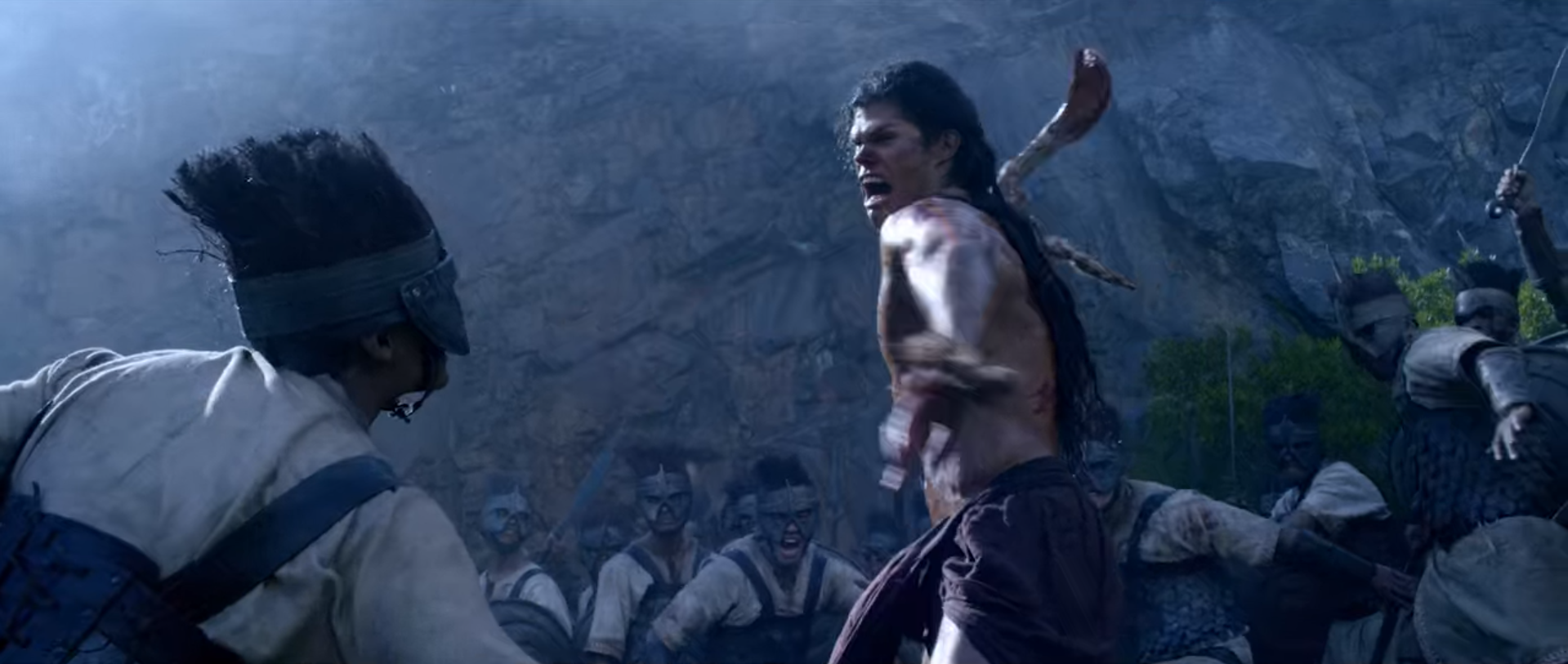 Taylor James as Samson fighting Philistine warrior in Pureflix Christian Movie