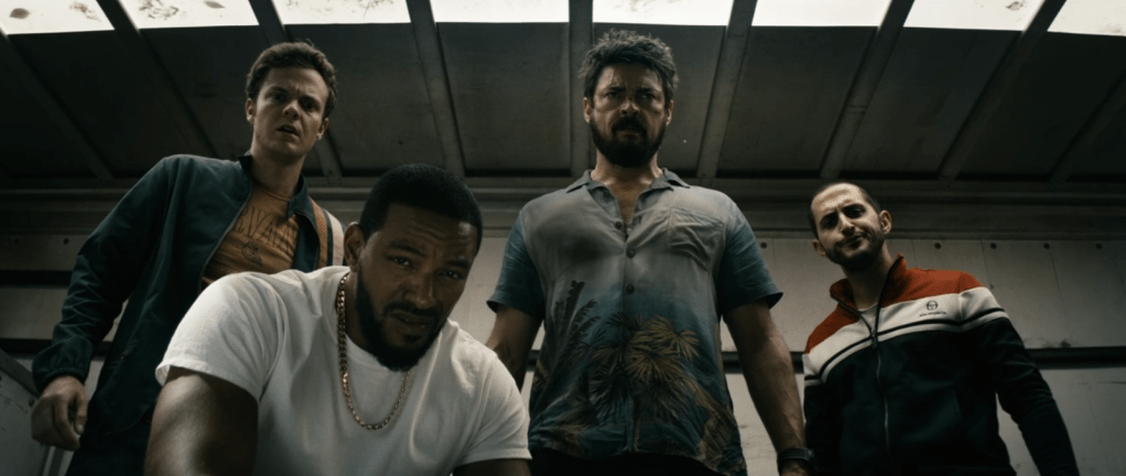 Amazons The Boys (Karl Urban, Jack Quaid, Tomer Kapon, Laz Alonso) investigating A-Train's girlfriend