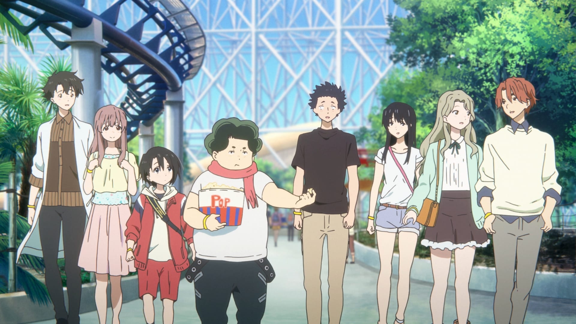 A Silent Voice cast walking in theme park